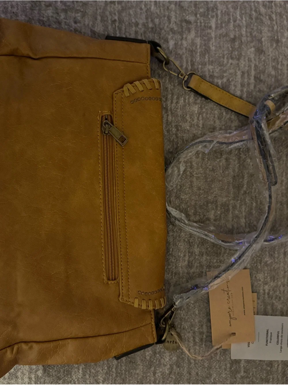 Women's Tan Crossbody Messenger Bag with Whipstitch Flap